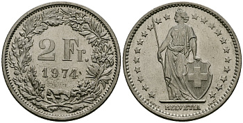 Швейцария 2 франка 1974 KM 21a медно-никель 4120-836