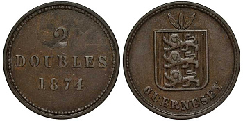 Гернси 2 дабла (дубля) 1874 KM 9 бронза 650-611