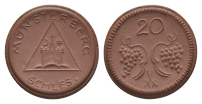 Мюнстерберг 20 пфеннигов ND (1921) Men05 18133.6, Men18 22686.6, Scheuch 197a фарфор 1094-9-71