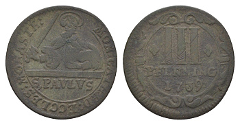 Мюнстер 3 пфеннига 1739 Монетный двор кафедрального капитула KM 430 медь 633-1415