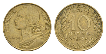 Франция 10 сантимов 1975 тип Morlon KM 929, Le Franc 144.15 алюминиевая бронза 4630-356