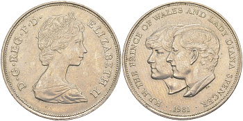 Великобритания 25 пенсов 1981 Королевская свадьба принца Чарльза и леди Дианы, Елизавета II (1952-2022) KM 925, Spink 4229 медно-никель 4552-434