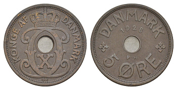 Дания 5 эре 1928 N, Кристиан X (1912-1947) KM 828 бронза 4638-621