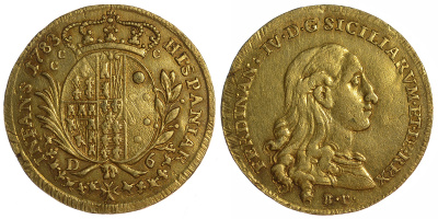 Неаполь 6 дукати (дукатов) 1783 Фердинанд IV Неаполитанский KM 76 a, MIR 358 золото 00-000-00