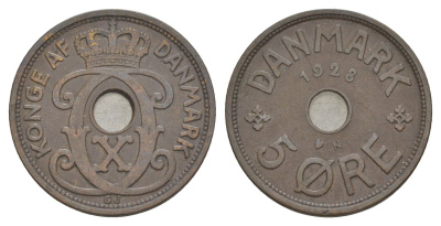 Дания 5 эре 1928 N, Кристиан X (1912-1947) KM 828 бронза 4638-621