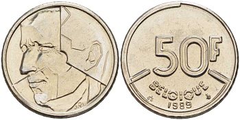 БЕЛЬГИЯ 50 ФРАНКОВ 1989 BELGIQUE, БОДУЭН I (1951-1993) KM 168 никель 4398-1015