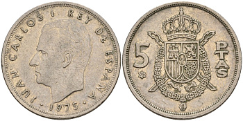 Испания 5 песет 1975 (78) Хуан Карлос I (1975-2014) KM 807 медно-никель 4155-633