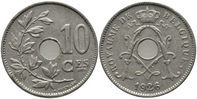 БЕЛЬГИЯ 10 САНТИМОВ 1926 BELGIQUE KM 85.1 медно-никель 4380-952