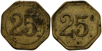 Франция 25 сантимов XIX-XX век ресторанный жетон латунь 4166-531