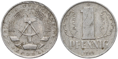 ГДР 1 пфенниг 1964 A KM 8.1 алюминий 4189-512