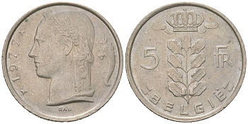 Бельгия 5 франков 1977 Belgie, Бодуэн I (1951-1993) KM 135 медно-никель 4616-1046