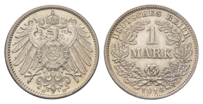 Германия 1 марка 1914 D, Вильгельм II (1888-1918) KM 14, J. 17 серебро aUNC 4626-236
