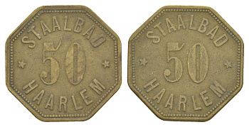 Нидерланды, Brongebouw, Харлем ресторанный жетон в 50 центов ND (1895-1932) диаметр 25,9 мм, вес 5,7 гр латунь 4171-956