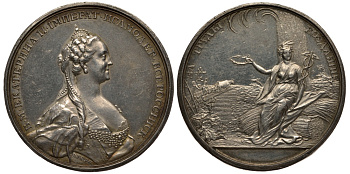 Россия медаль до 1768 Вольное экономическое общество, за труды воздаяние, 39,2 мм, 34,1 гр Дьяков 142.8 R1 серебро 10-005-64