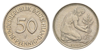 Германия 50 пфеннигов 1991 F KM 109, J. 384 медно-никель 4627-768