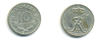 Дания 10 эре 1964 C; S, Фредерик IX (1947-1972) KM 849.1 медно-никель 80-1137
