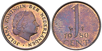 Нидерланды 1 цент 1980 Юлиана (1949-1980) KM 180 бронза UNC 220-518