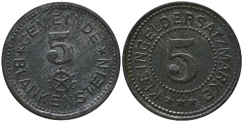 Бланкенштайн (Ройсс) 5 пфенингов ND Funck 46.3, Men05 2945.1, Men18 3770.1 цинк 4136-459