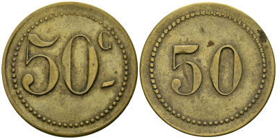 Франция 50 сантимов XIX-XX век ресторанный жетон латунь 4166-1316