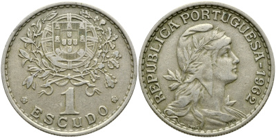 ПОРТУГАЛИЯ 1 ЭСКУДО 1962 KM 578 медно-никель 86-1532
