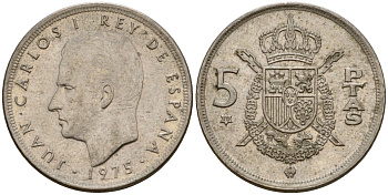 Испания 5 песет 1975 (78) Хуан Карлос I (1975-2014) KM 807 медно-никель 190-716