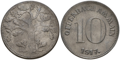 Оффенбах-на-Майне 10 пфеннигов 1917 Funck 402.3 цинк 4606-223