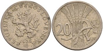 Чехословакия 20 геллеров 1924 KM 1 медно-никель 4156-126