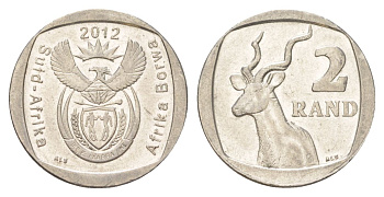ЮАР 2 ранда 2012 KM 498 медь плакированная никелем 4628-326