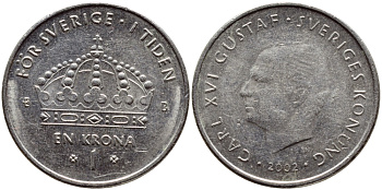 Швеция 1 крона 2002 Карл XVI Густав (1973- ) KM 894 медно-никель 4380-211