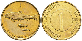 Словения 1 толар 2001 рыбы KM 4 латунь UNC 4618-647