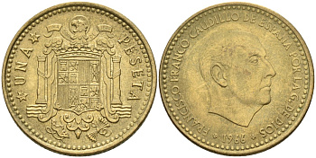 Испания 1 песета 1966 (71) Франсиско Франко (1939-1975) KM 796 алюминиевая бронза 4604-357