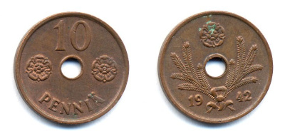 ФИНЛЯНДИЯ 10 ПЕННИ 1942 KM 33.1 медь 51-4944