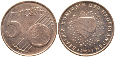 Нидерланды 5 евроцентов 2000 KM 236 сталь плакированная медью UNC 259-613