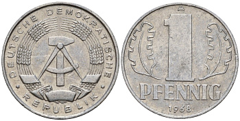 ГДР 1 пфенниг 1968 A KM 8.1 алюминий 99-929