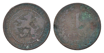 Нидерланды 1 цент 1901 Вильгельмина (1890-1948) KM 130 бронза 73-123