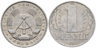 ГДР 1 пфенниг 1968 A KM 8.1 алюминий 99-929