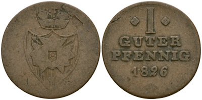 Шаумбург-Липпе 1 пфенниг 1826 Георг Вильгельм (1787-1860) KM 35, AKS 17 медь 46-435