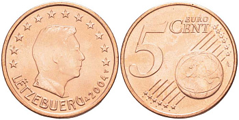 ЛЮКСЕМБУРГ 5 ЕВРОЦЕНТОВ 2004 ГЕНРИ KM 77 сталь плакированная медью UNC 96-753