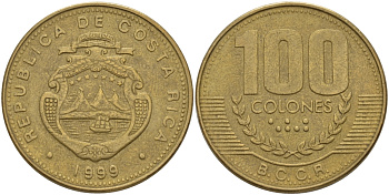 КОСТА-РИКА 100 КОЛОН 1999 со KM 230а.1 латунь 82-243