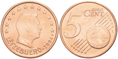 ЛЮКСЕМБУРГ 5 ЕВРОЦЕНТОВ 2004 ГЕНРИ KM 77 сталь плакированная медью UNC 96-753