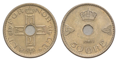 Норвегия 50 эре 1927 Хокон VII (1905-1957) KM 386 медно-никель UNC 4635-352