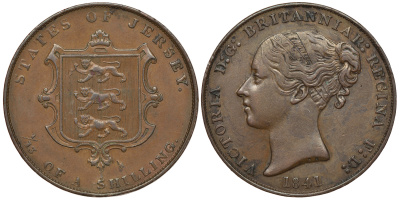 Джерси 1/13 шиллинга 1841 Виктория (1837-1901), большой формат, первый год KM 3 медь 650-222