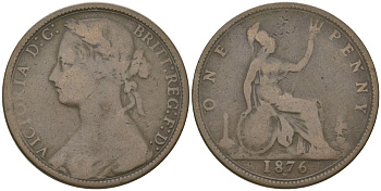 Великобритания 1 пенни 1876 Виктория (1837-1901) KM 755, Spink 3954 бронза 4590-921