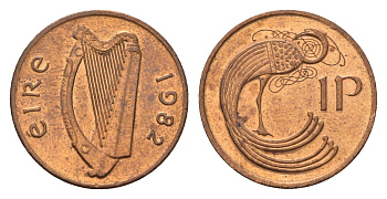 Ирландия 1 пенни 1982 мифологическая птица лира KM 20 бронза aUNC 4690-429