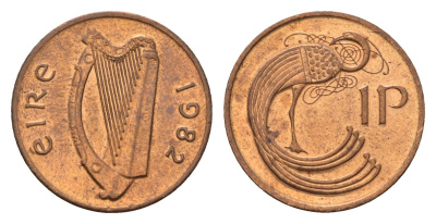 Ирландия 1 пенни 1982 мифологическая птица лира KM 20 бронза aUNC 4690-429