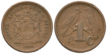 ЮАР 1 цент 1994 воробьи KM 132 сталь плакированная медью 4621-417