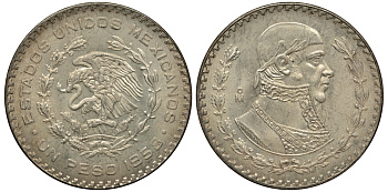 Мексика 1 песо 1958 Хосе Мария Морелос KM 459 серебро XF-UNC 107-935