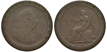 Великобритания 1 пенни 1797 Георг III (1760-1820) KM 618, Spink 3777 медь 1524-314