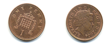 Великобритания 1 пенни 2004 Елизавета II (1952-2022) KM 986, Spink 4710 (B5) сталь плакированная медью 177-559