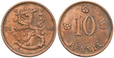 Финляндия 10 пенни 1936 KM 24 медь 4589-347